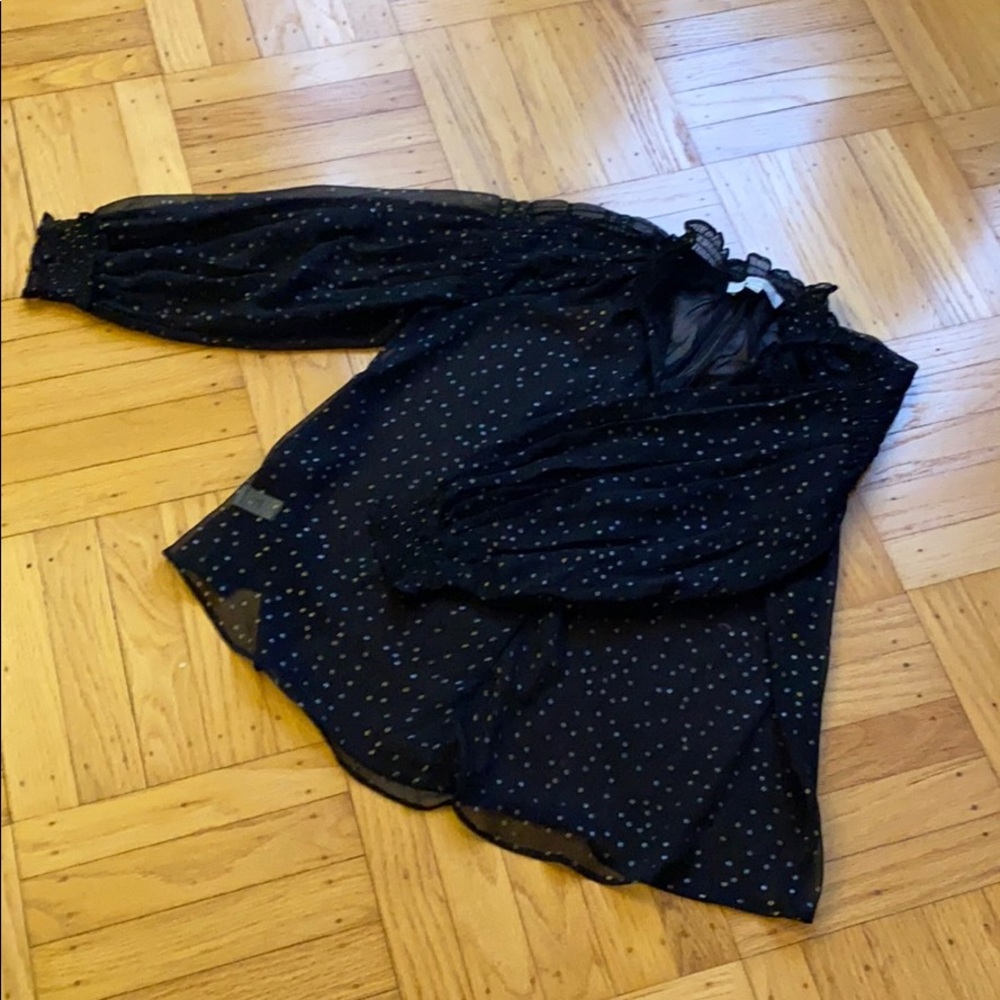 Loft black and gold dots sheer blouse